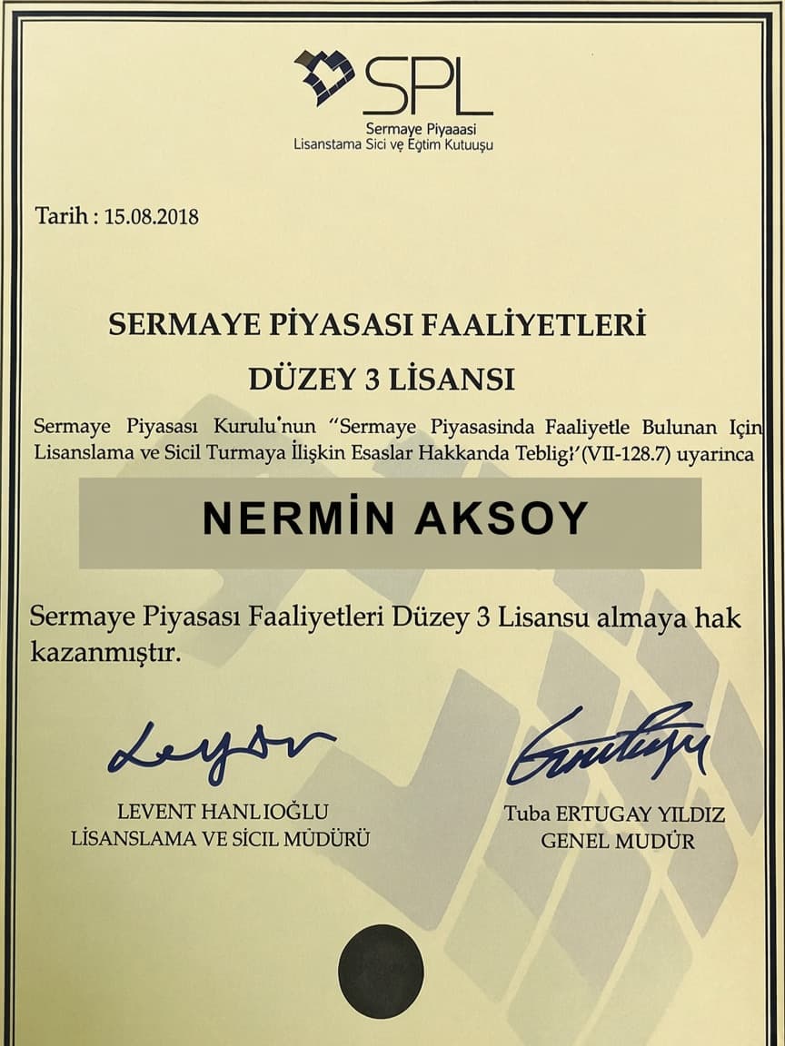 Sermaye Piyasası Faaliyetleri Düzey 3 Lisansı — Nermin Aksoy
